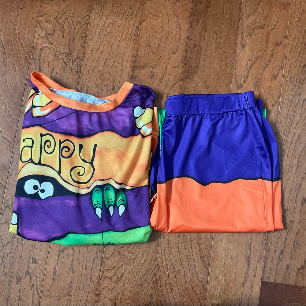 2 Piece Purple, Orange, Green Striped Halloween Monster Matching Set Size XXL